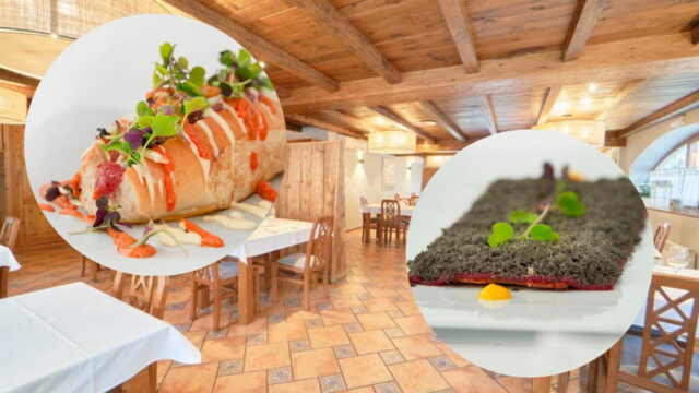 Interior i plats del restaurant Era Coquèla de Vielha